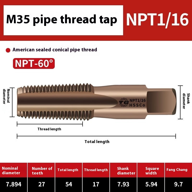 1092-Pipe Thread Tap Cobalt Water Pipe Thread Tap Cylindrical Cone Column G1/4 Thread 1/2 min npt Inch Tap Shandong Denso Pricision Tools Co.,Ltd.